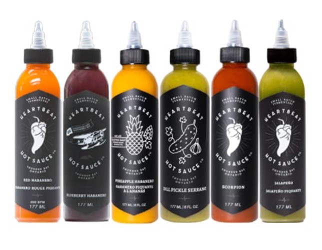 Heartbeat Hot Sauce - Ultimate 6-Pack 2.0 (1 x 177ml Red Habanero, 1 x 177ml Green Jalapeno, 1 x 177ml Blueberry Habanero, 1 x 177ml Pineapple Habanero, 1 x 177ml Scorpion, 1 x 177ml Dill Pickle Serrano)