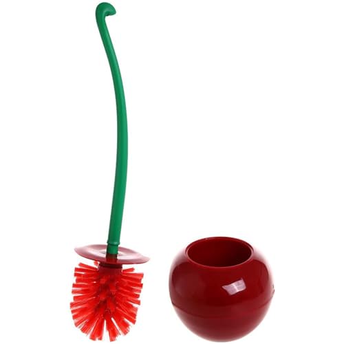 Creative Toilet Brush with Holder Bowl&Long Handle, Household Bathroom Cleaning Tool Cleaner and Base for Storage&Organization, Thick Bristle for Deep Clean-Rust Resistant Leakproof-Red Cherry Shape - C18-toilet Brush-red