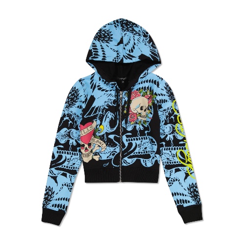 LKS Skull Zip Cropped Fleece Hoodie | XS / Black