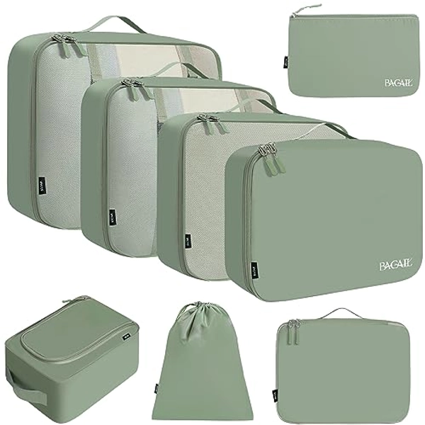 BAGAIL 8 Set Packing Cubes Luggage Packing Organizers for Travel Accessories-Matcha Green