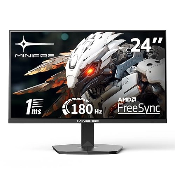 Minifire Gaming Monitor 24 Zoll, 180 Hz, 1ms, Full HD(1920 x 1080) Rahmenlos Bildschirm, Adpitive Sync, HDMI 1.4 & DP 1.2, 300Nits, sRGB 110%, Ultra-Thin Bezel, Adjustable Tilt - Schwarz MFG24F4L