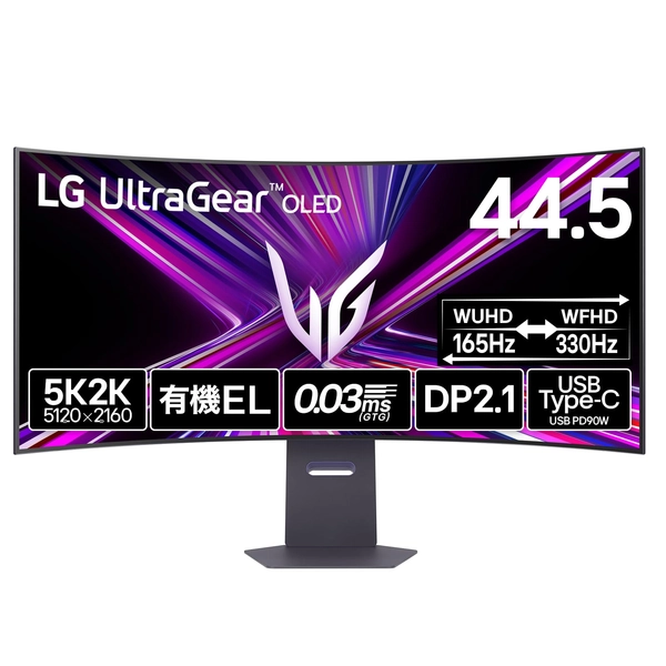 LG OLED Gaming Monitor 45GX950A-B 44.5"/5K2K (5120x2160)/OLED/Anti-Glare/WUHD 165Hz/WFHD 330Hz/0.03ms/DCI-P3 98.5%/10bit(100 Million Colors) / USB-C (PD 90W) / HDMI 2.1 /DisplayPort 2.1 /10W x2
