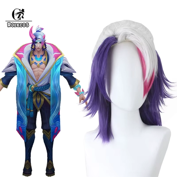 ROLECOS LOL Spirit Blossom Aphelios parrucche Cosplay Aphelios 50cm lungo argento grigio parrucca di colore misto capelli sintetici resistenti al calore - AliExpress 200000532