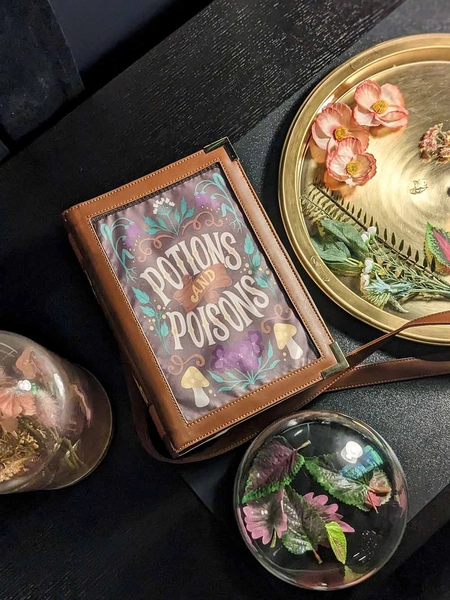 Small Book Ita Bag - Brown Potions and Poisons - Crossbody or Backpack - Book Lover, Librarian Gift, Fairytale Bag, DnD LARP Satchel Bag