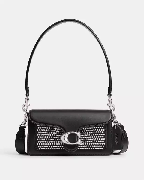 Silver/Black Tabby Shoulder Bag 20 With Crystal