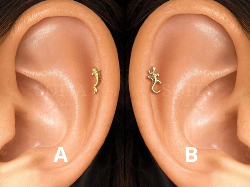 18G Koi Fish & Gecko Internally Threaded Labret - Cartilage Stud - Tragus stud - Conch stud - Helix  stud - Conch stud - Flat back