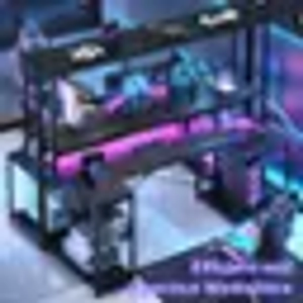 Bestier 71.5" LED Gaming Desk with Hutch featuring a Computer Desk with Power Outlet and Monitor Stand - Black