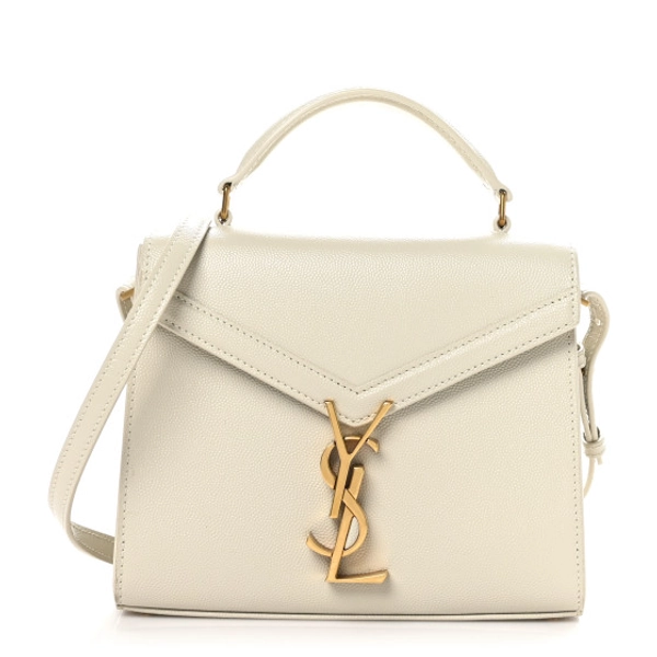 SAINT LAURENT Grain de Poudre Mini Classic Monogram Cassandra Top Handle Vintage White | FASHIONPHILE