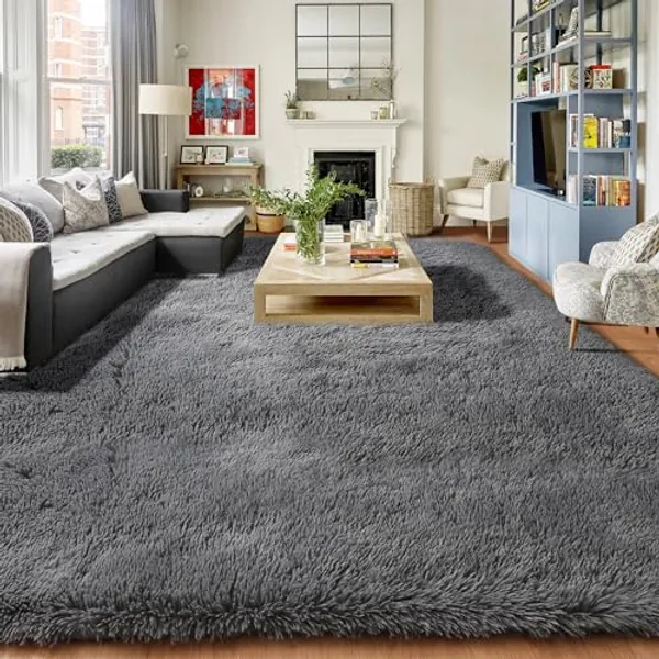 PAGISOFE Grey Fluffy Rug for Bedroom, 4x6 Rug, Shag Area Rug for Kids Room, Boys, Man Cave, Furry Carpet, Plush Modern Living Room Rug Soft, Shaggy Classroom Rug Fuzzy, Throw Rug for Dorm, Floo2