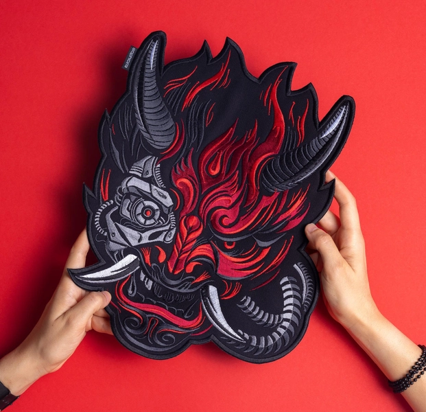 cyberpunk patch, oni patch, back patch, battle jacket patch, cyberpunk patches, samurai patch, motorcycle patch, embroidered patches