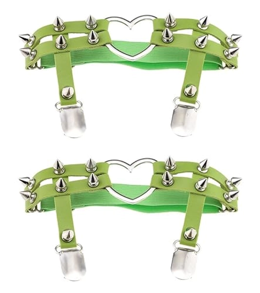 Women Sexy Leather Heart Garters Punk Rock Rivet Stud Leg Ring 2pcs
