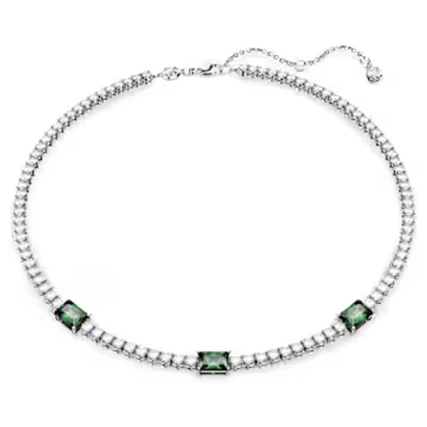 Matrix Tennis necklace, Mixed cuts, Green, Rhodium plated