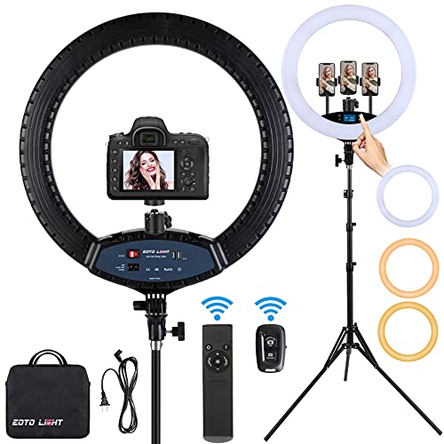 Ring Light avec Trépied, 19 Pouces Extérieur 2900-6000K LED Anneau Lumineux Selfie Réglable, Lampe Annulaire pour Telephone Youtube TikTok Maquillage Vidéo Tournage Bluetooth, CRI> 97