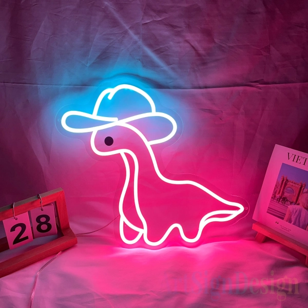 Cowboy dinosaur neon sign, Cowboy Hat Neon Sign, Christmas Gifts, Dinosaur wall art, Personalized Gifts, Kids Room Bedroom Neon Sign