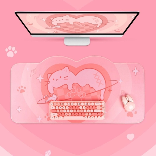 Pink Ice Cream Cat Gaming Mouse Pad Kawaii Room Decor
