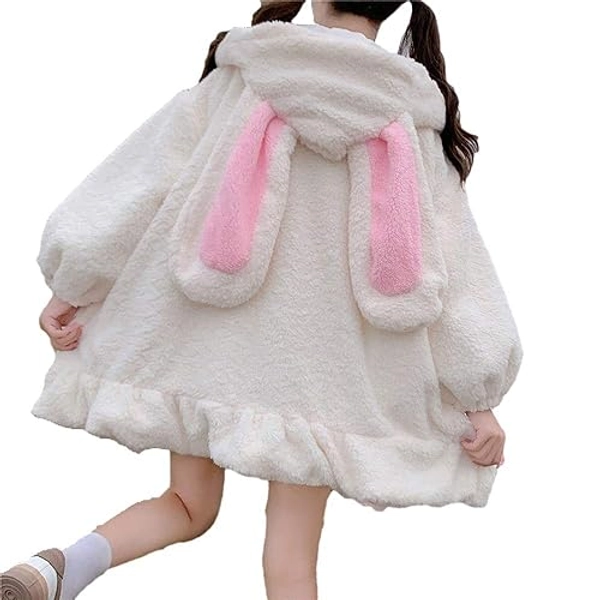 BZB Kawaii Anime Bunny Ear Hoodies For Women Sweet Lovely Fuzzy Fluffy Rabbit Sweater Tops Cosplay Jacket Coats