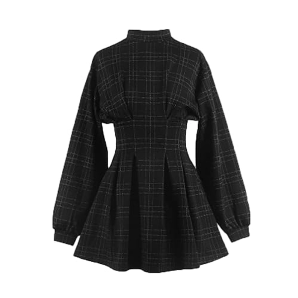 long sleeve black plaid mini dress 