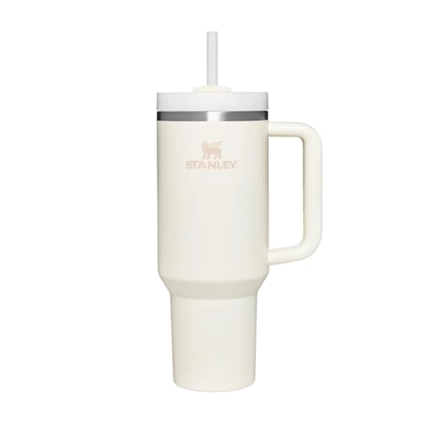 Stanley Quencher H2.0 FlowState Trinkflasche mit Strohhalm 1.2L - Thermobecher Kühlt 11 Stunden - 48 Stunden Eisgekühlt - Spülmaschinenfest - Thermosflasche BPA Frei - Kaffeebecher To Go - Cream