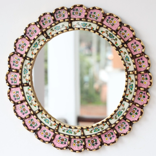 Peruvian Mirrors "Harmonious Pink 40cm" - Interior decoration - Wall mirror - Home decoration - Decorative mirrors
