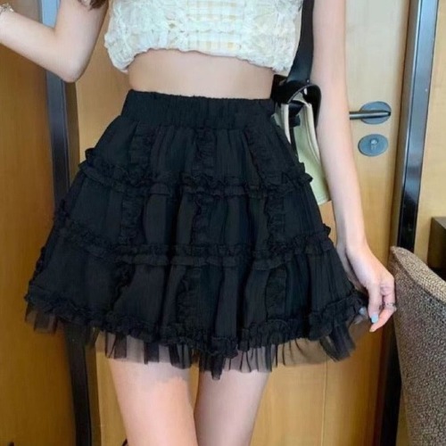 Black Grunge Lace Kawaii Lolita Mini Skirt - Black / S