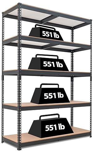 HOMEDANT 5 Tier Laminated Boltless Heavy Duty Garage Storage Adjustable Wide Size Metal Shelving Unit Utility Rack Shelves Organization Multipurpose Shelf Shed Warehouse 47.7"W x 18.2"D x 71.3"H 1Pack - 1 - (02) 47.7"W x 18.2"D x 71.3"H
