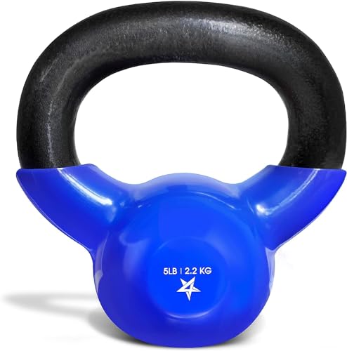 Yes4All Kettlebell Vinyl Coated Cast Iron – Great for Dumbbell Weights Exercises, Full Body Workout Equipment Push up, Grip Strength and Strength Training, PVC - A. 5LB - Dark Blue