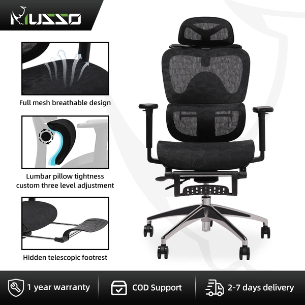 MUSSO E600 PRO Ergonomic Chair With 3D Handrail, Adjustable Headrest And Adjustable Lumbar Support