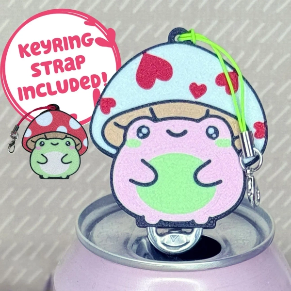 Cute Toadstool Soda Can Tab Opener with Keychain strap - Unique Accessibility Halloween Frog Mushroom Present Gift for sore hands, arthritis