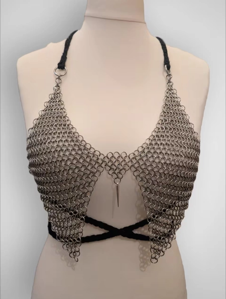 Top Bra Girls Women Chainmail Crochet Bikini Crop Metal Armour Jump Rings Steel