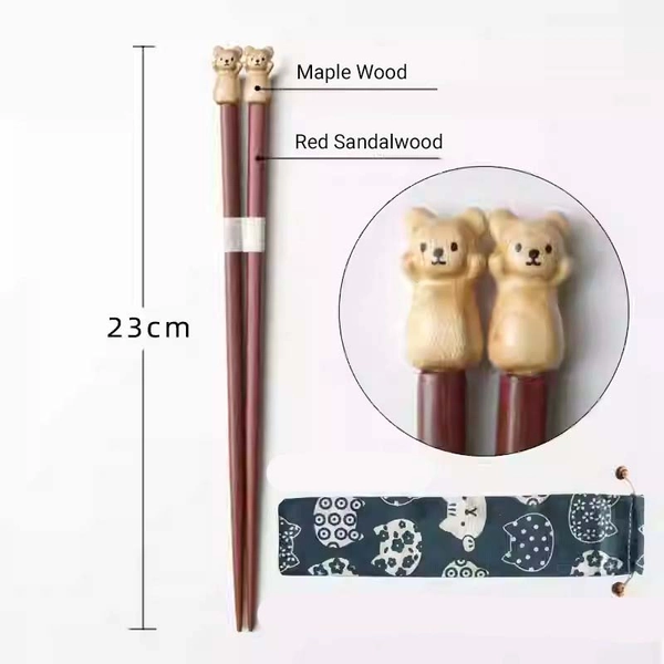 Cute Animal Chopsticks Wooden Handmade Chopsticks 23cm - Maple Wood / Bear