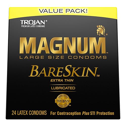 TROJAN Magnum BareSkin Premium Large Condoms, Comfortable and Smooth Lubricated Condoms for Men, America’s Number One Condom, 24 Count Value Pack - 24 Count (Pack of 1)