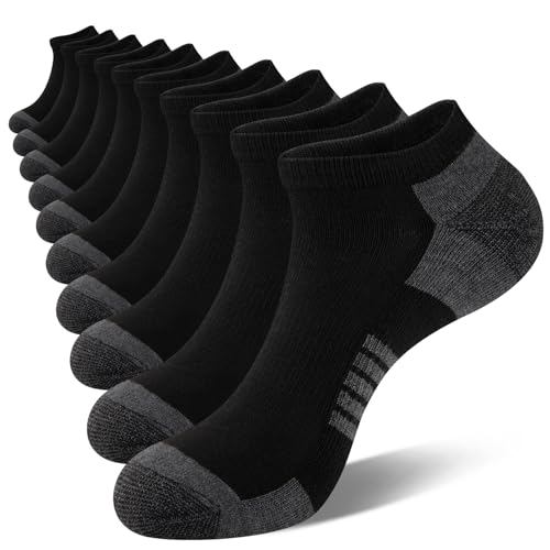 COOVAN 10 Pairs Mens Ankle Socks Men 10 Pack Low Cut Comfort Cushion Casual Socks - Large-X-Large - Black