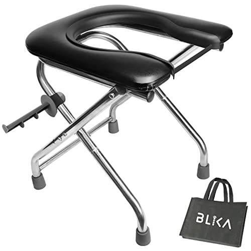 BLIKA U Shaped 350 LBS Portable Toilet for Camping, Portable Folding Toilet, Stainless Steel Portable Toilet with Soft Seat, Portable Toilet for Adult, Outdoor Camp Toilet - U Shaped