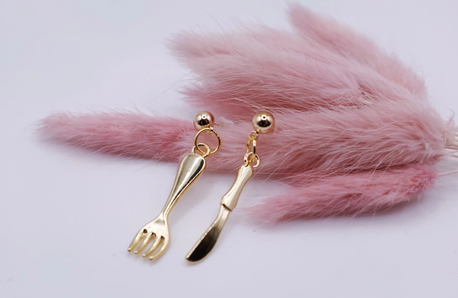Y2K Gold Fork and Knife Earrings,Mismatched Handmade Cutlery Jewelry, Fun Statement Gift for Food Lovers