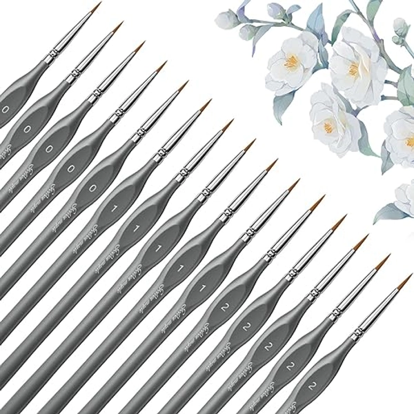 Golden Maple Miniature Paint Brushe 15pcs - Micro Detail Paint Brush Set, Small Fine Model Brushes for Acrylic, Watercolor & Paint by Number, Citadel, Figurine - Gray, Size 0 1 2