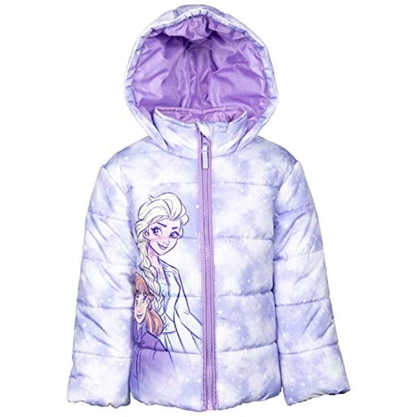 Disney Frozen Girls Zip Up Puffer Jacket Toddler to Little Kid Sizes (2T - 7-8)