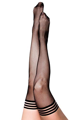 Kix`ies Stockings For Women | Thigh High Stockings with No-Slip Grip Stay Ups Thigh Bands | Womens Thigh High Stockings - D - Sam Black Fishnet