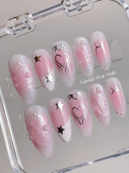 Reusable Pink Y2K Born Dreamer | Reusable Nails | Durable Nails | Beautifully Fully Hand painted Nails | 3min to apply at home