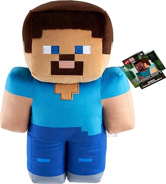 Mattel Minecraft Steve Jumbo Plush Figure, Large 16-inch Soft Doll with Pixelated Design Inspired by The Video Game