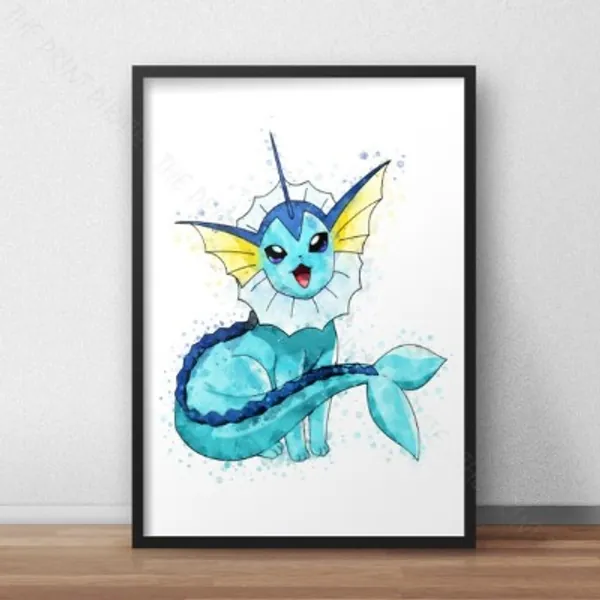 Pokemon Print 'VAPOREON' Watercolour Splash Wall Art | Etsy UK
