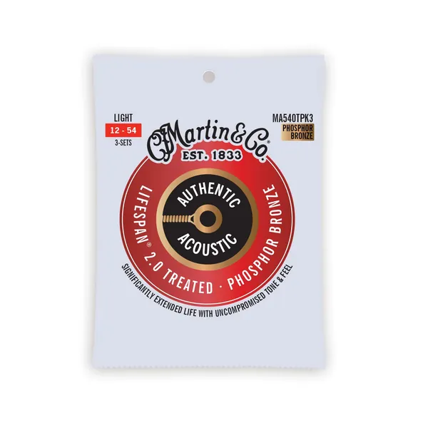 Martin LifeSpan 2.0 MA540TPK3 Authentic Acoustic - String Sets For Acoustic Guitar - Phosphor Bronze Light 012-054 - 3 Pack ,41Y18MA540TPK3
