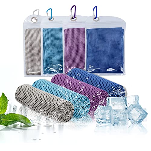 GUGELIVES [47"x12"] Cooling Towel 4Pack, Ice Towel, Cooling Neck Wrap Scarf,Microfiber Ice Cold Towel for Yoga, Travel, Golf, Gym, Fitness, Running, Workout & More Activities - 4pack/Light Gray,light Blue,purple,royal Blue