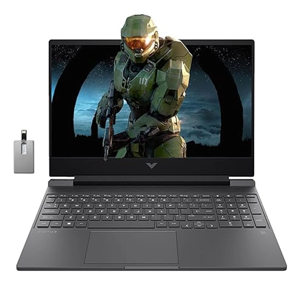 HP Victus 15.6" FHD 144Hz Gaming Laptop, AMD Ryzen 5 7535HS Processor, 32GB DDR5, 1TB SSD, NVIDIA GeForce RTX 2050, Backlit Keyboard, HD Webcam, Wi-Fi 6, Gray, Win 11 Pro, 32GB Hotface USB Card