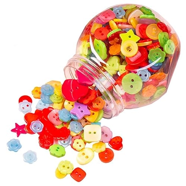 400 Pcs Mixed Sizes Resin Buttons Candy Color Square Love Flower Shape Sewing Buttons DIY Craft Supplies with Plastic Jar Container for Children's Manual Button Painting and DIY Craft Decoration