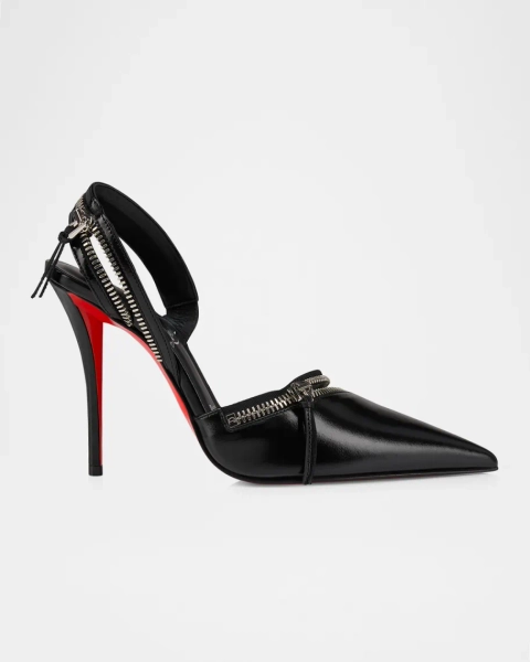 Slingy Zip Leather Red Sole Pumps