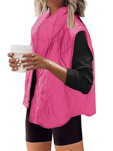 SENSERISE Womens Puffer Vest Quilted Vest Oversized Lightweight Vests Outerwear Padded Jacket Winter Fall Outfits - X-Large - Hot Pink
