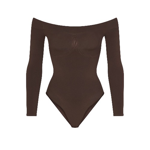 SEAMLESS SCULPT OFF THE SHOULDER BRIEF BODYSUIT | ESPRESSO