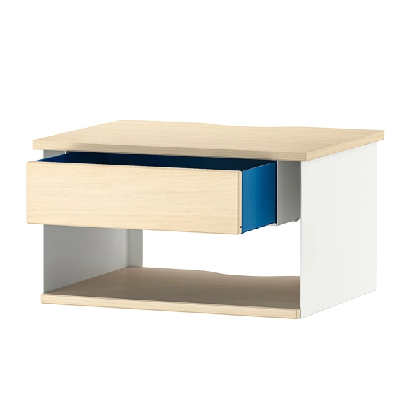 STOMSÖ Wall-mounted bedside table - birch effect white/blue 14 1/8x11 3/8x7 7/8 "
