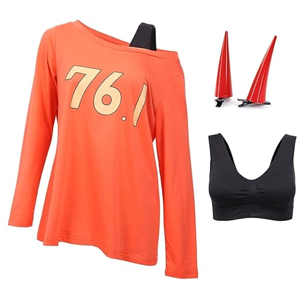 DAZCOS 3PCS Anime 76.1 T-Shirt Halter Top Cosplay Costume with Devil Horns and Underwear