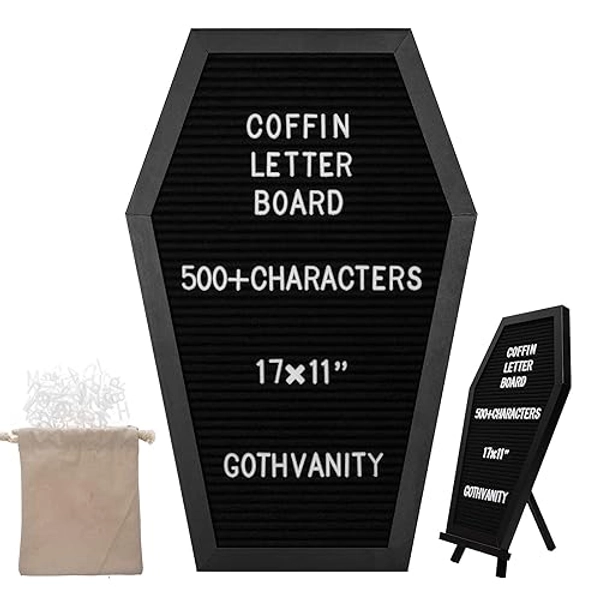 Gothvanity Coffin Letter Board - Spooky Changeable Letter Board for Table Top or Wall - Gothic Decor for Home, Office, Bistro and School - 17x11 inches - Black